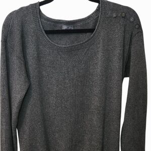 Lilla P Heather Gray Scoop Neck Sweater with Adorable Button Detail-L